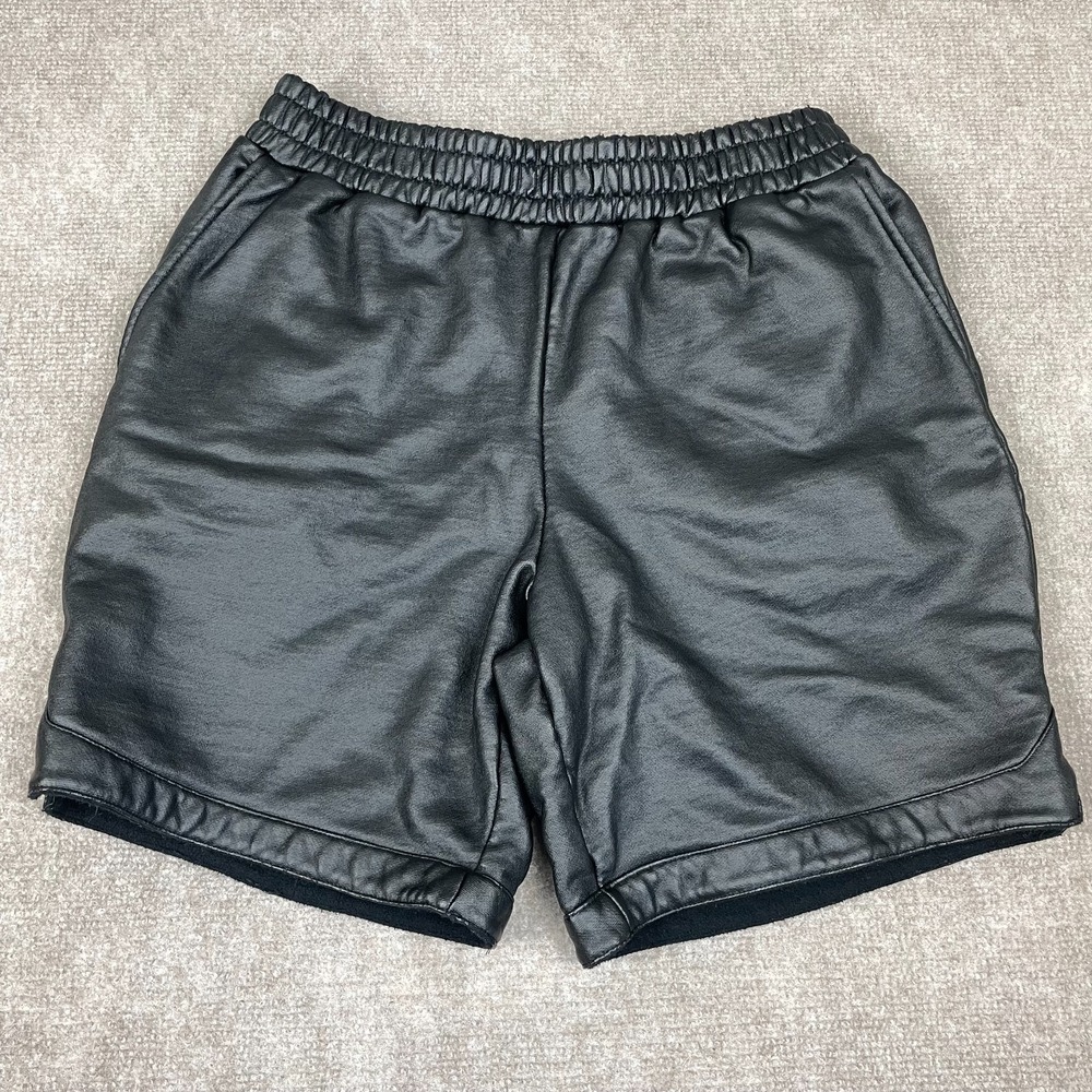 Novamen Sweat Short Men Medium Black Cotton Fleece Lined Elastic Waist 7" inseam